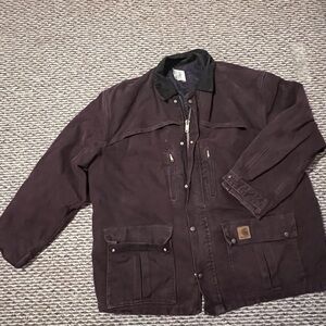 Vtg Carhartt Mens Duck Canvas Blanket Lined Chore Coat 2XL USA Union Burgundy